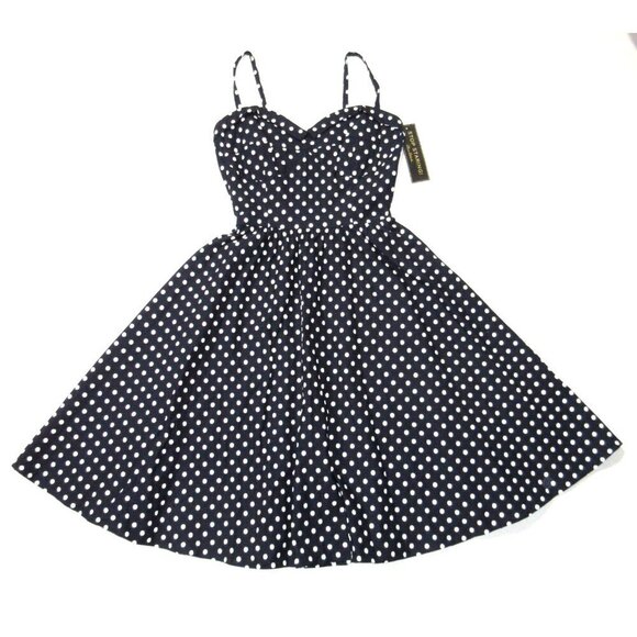 NWT Stop Staring! Summertime Swing Dress in Navy Polka Dot Rockabilly Pinup L - Picture 2 of 5